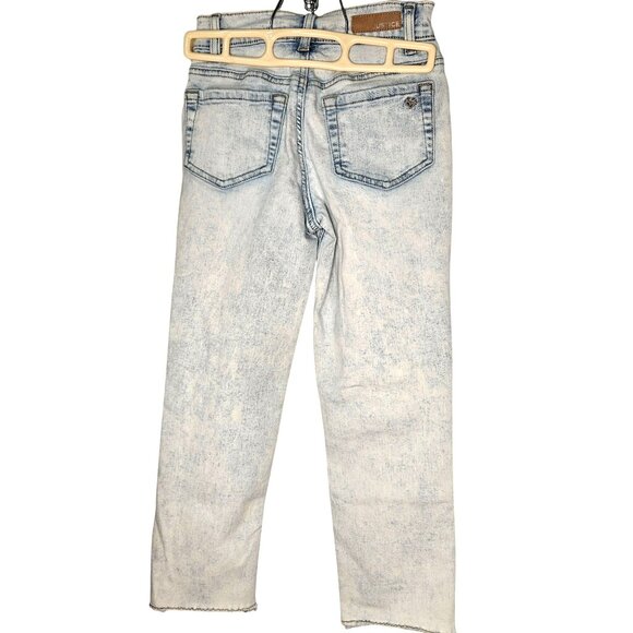 Justice Light Wash Distressed Mermaidcore sequin patch strait leg jeans size 8 - Picture 2 of 12